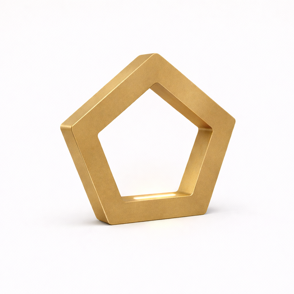 Gold Finish Handcrafted Oak Pentagon Wooden LED Lamp