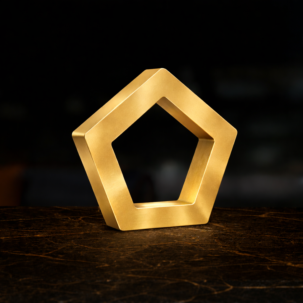 Gold Finish Handcrafted Oak Pentagon Wooden LED Lamp