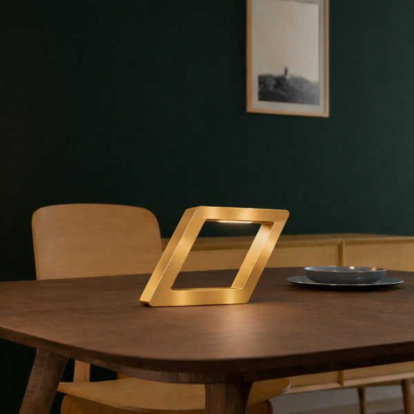 Gold Finish Handcrafted Oak Rotatable Square Wooden Lamp