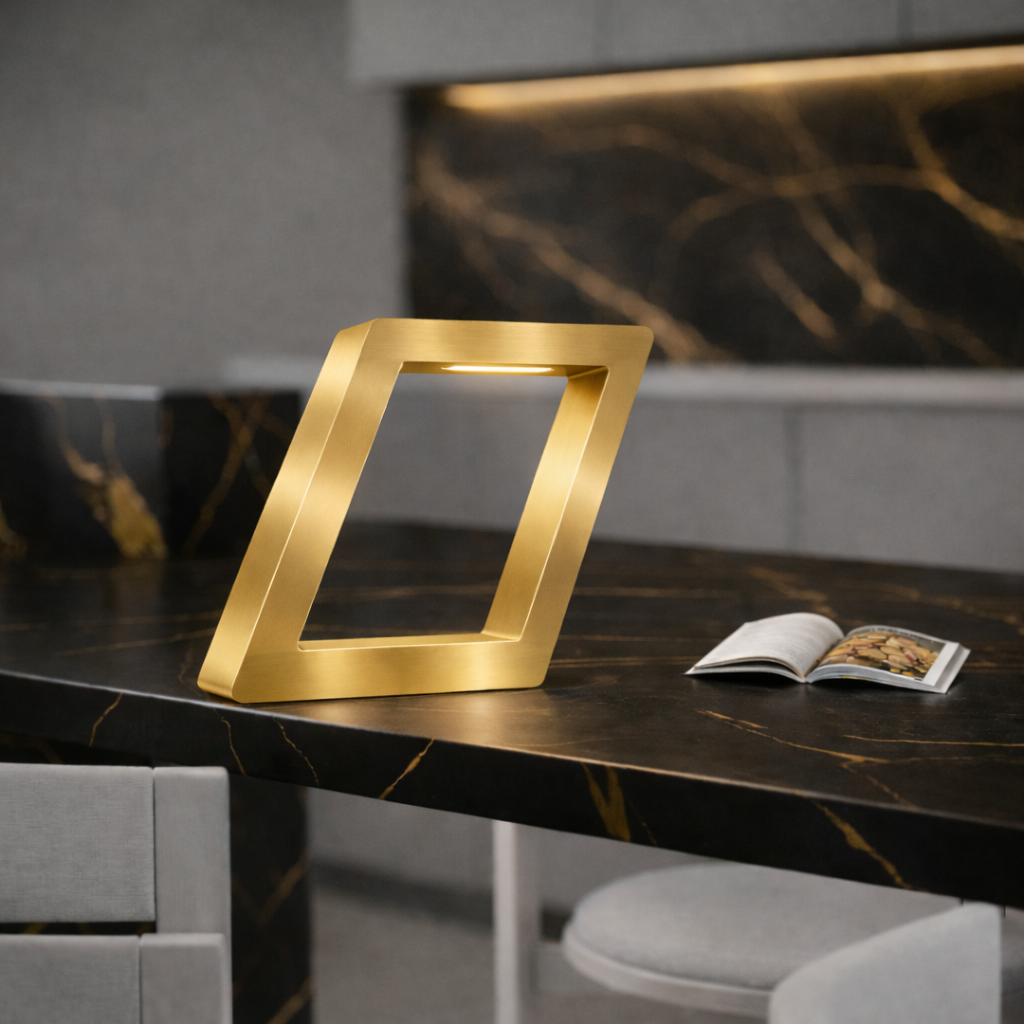 Gold Finish Handcrafted Oak Rotatable Square Wooden Lamp