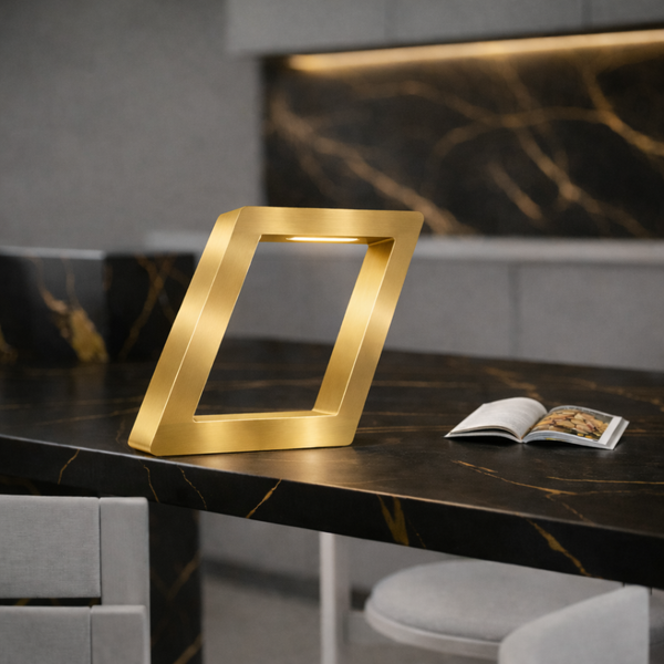 Gold Finish Handcrafted Oak Rotatable Square Wooden Lamp