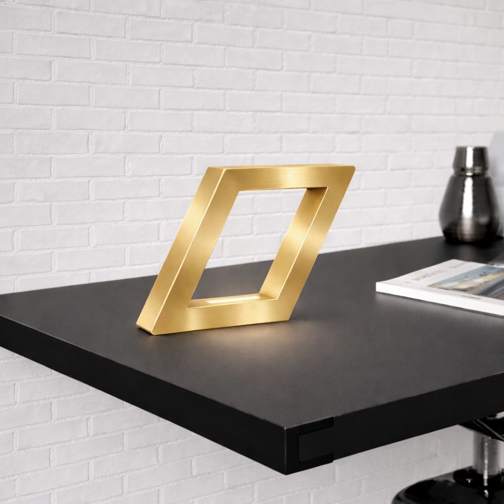 Gold Finish Handcrafted Oak Rotatable Square Wooden Lamp