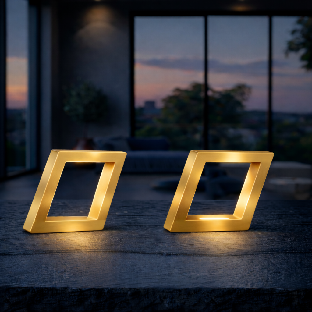 Gold Finish Handcrafted Oak Rotatable Square Wooden Lamp