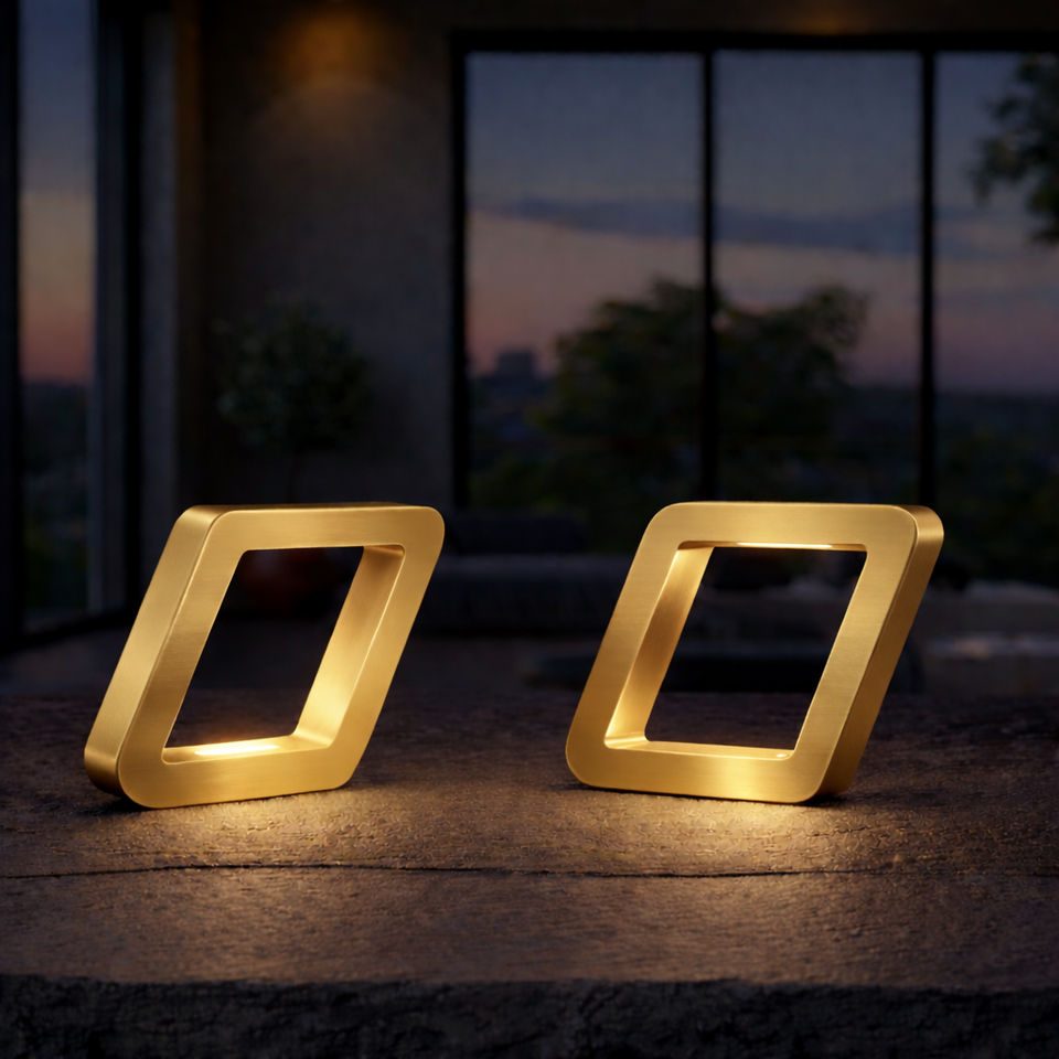 Gold Finish Handcrafted Oak Rotatable Square Wooden Lamp