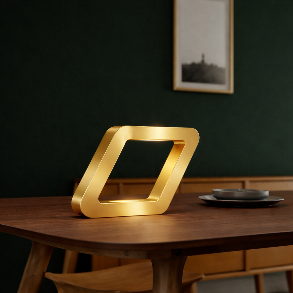 Gold Finish Handcrafted Oak Rotatable Square Wooden Lamp