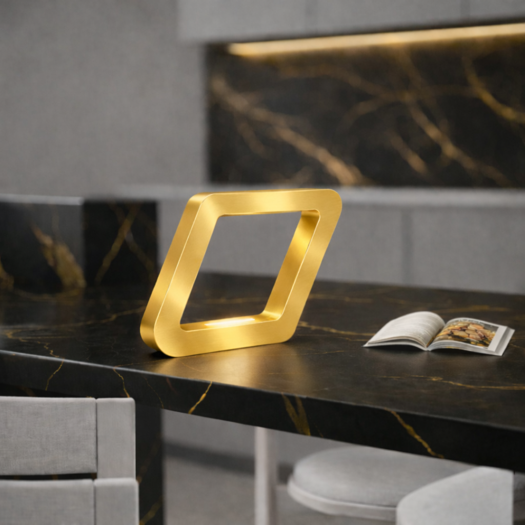 Gold Finish Handcrafted Oak Rotatable Square Wooden Lamp