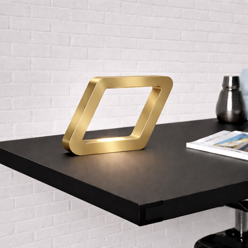 Gold Finish Handcrafted Oak Rotatable Square Wooden Lamp