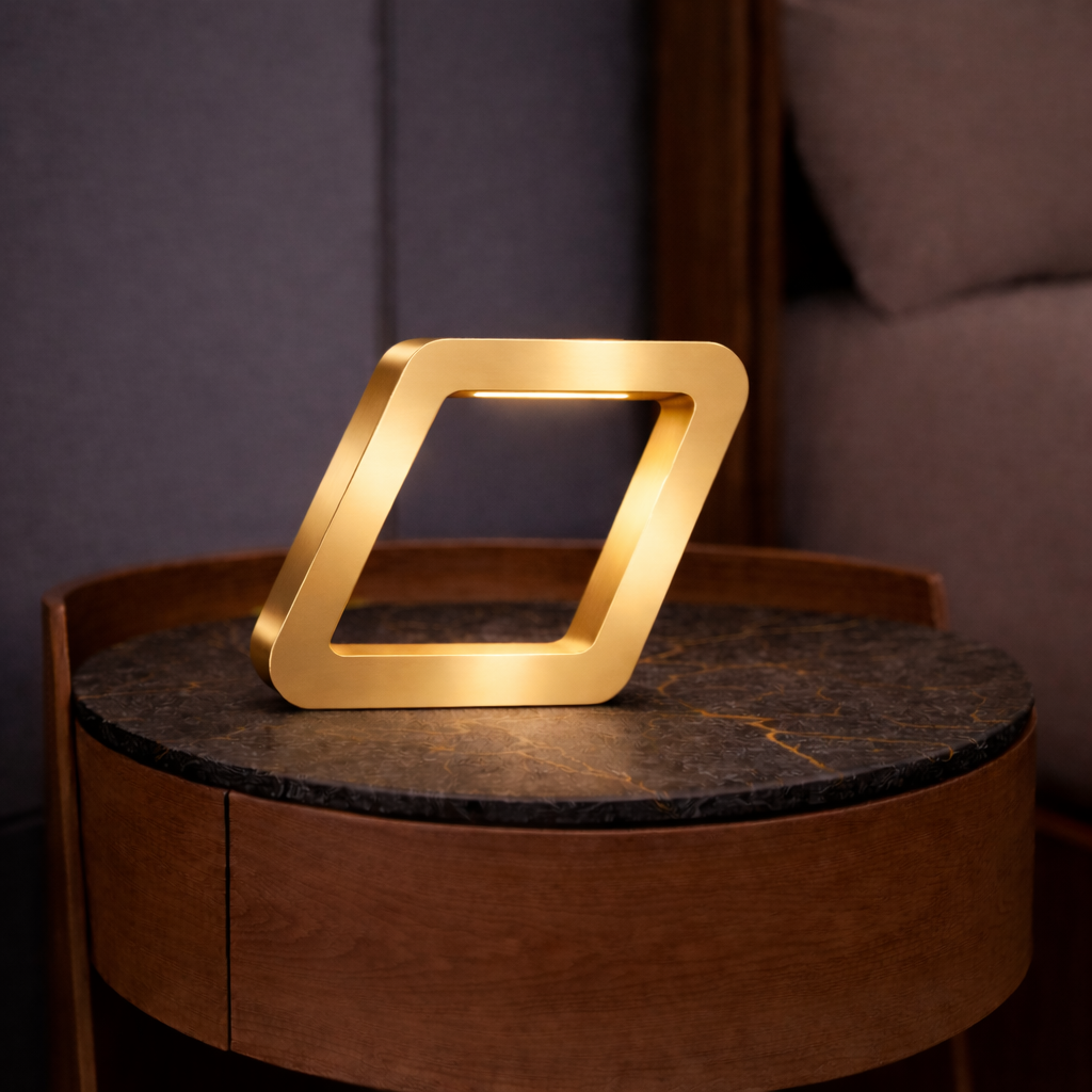 Gold Finish Handcrafted Oak Rotatable Square Wooden Lamp