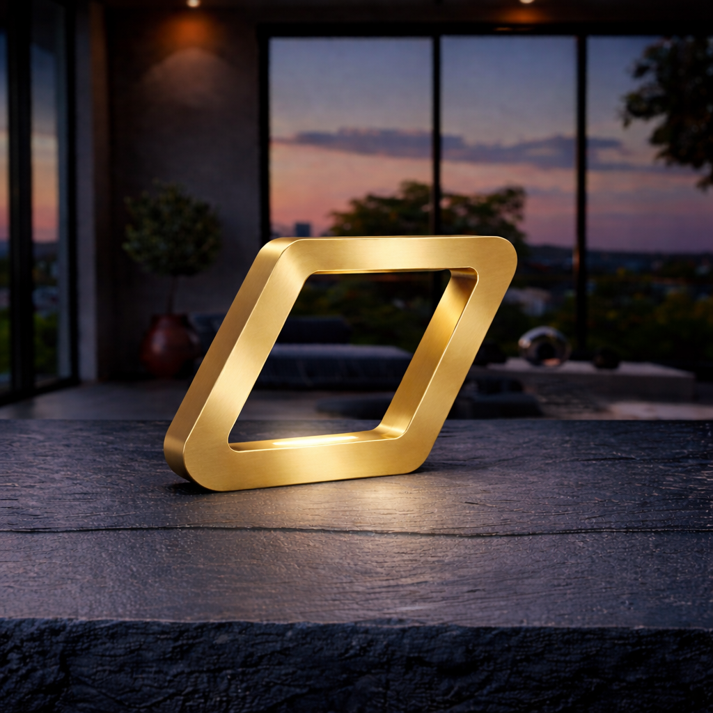 Gold Finish Handcrafted Oak Rotatable Square Wooden Lamp