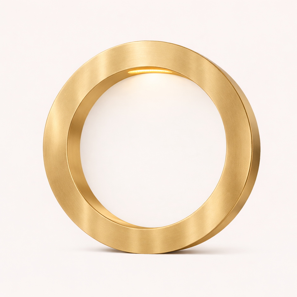 Gold Finish Handcrafted Wooden Oak Rotatable Circle Lamp