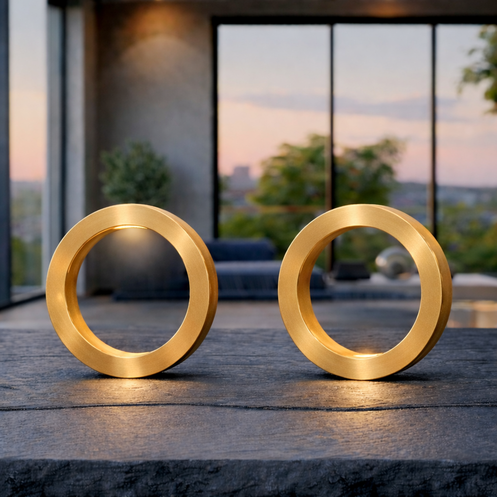 Gold Finish Handcrafted Wooden Oak Rotatable Circle Lamp