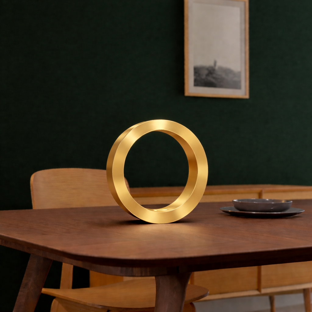 Gold Finish Handcrafted Wooden Oak Rotatable Circle Lamp