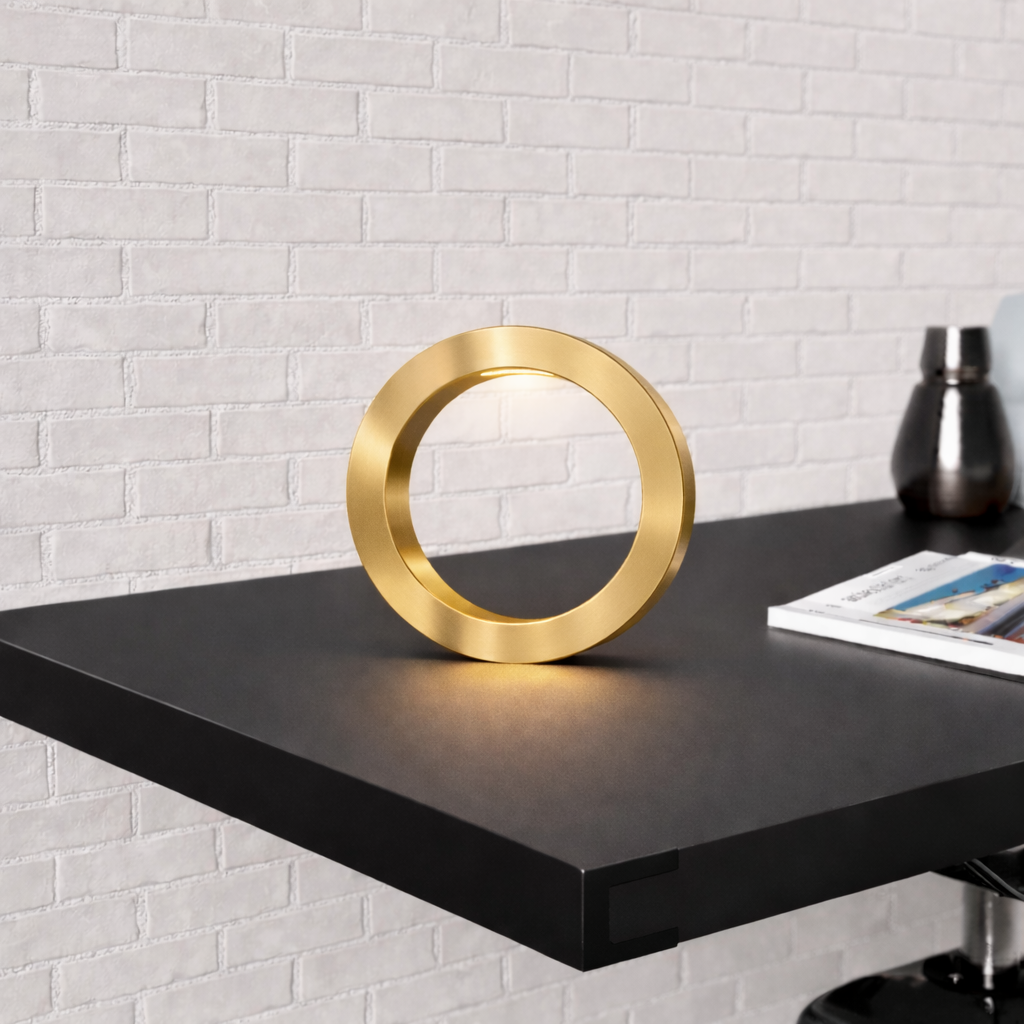 Gold Finish Handcrafted Wooden Oak Rotatable Circle Lamp