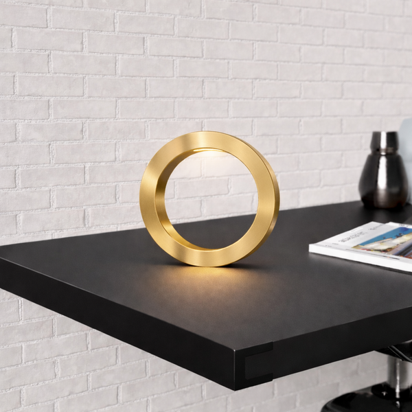 Gold Finish Handcrafted Wooden Oak Rotatable Circle Lamp