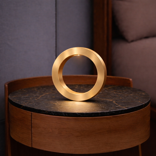 Gold Finish Handcrafted Wooden Oak Rotatable Circle Lamp