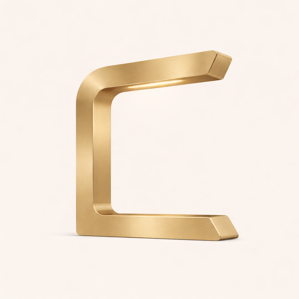 Gold Finish Handcrafted Oak  Rotatable Wooden C-Shaped  Lamp