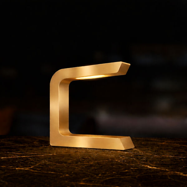 Gold Finish Handcrafted Oak  Rotatable Wooden C-Shaped  Lamp