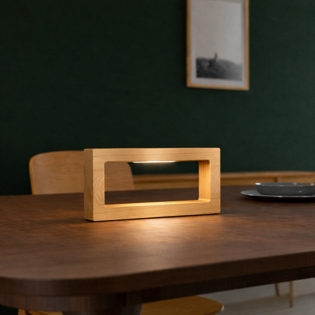 Handcrafted Oak Rotatable Rectangular Wooden LED Lamp
