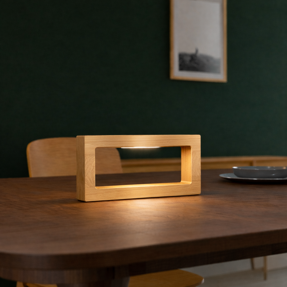 Handcrafted Oak Rotatable Rectangular Wooden LED Lamp