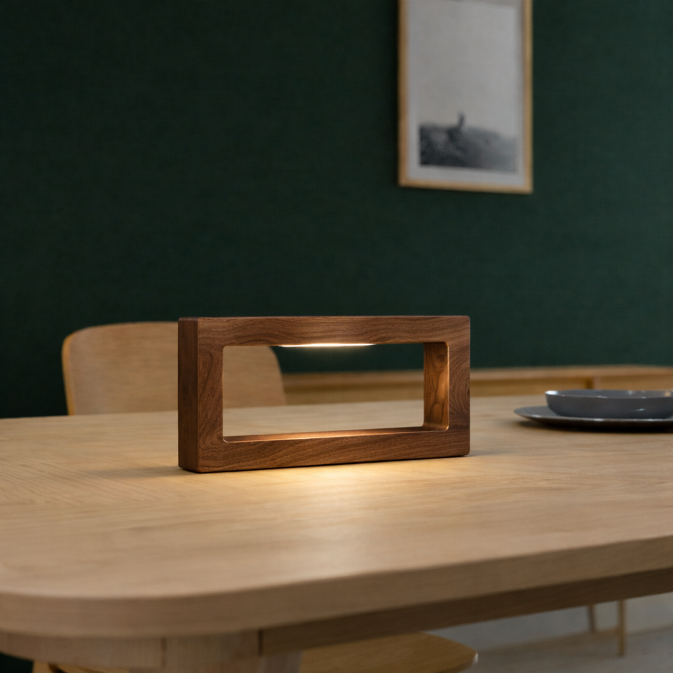 Handcrafted Walnut Rotatable Rectangular Wooden LED Lamp