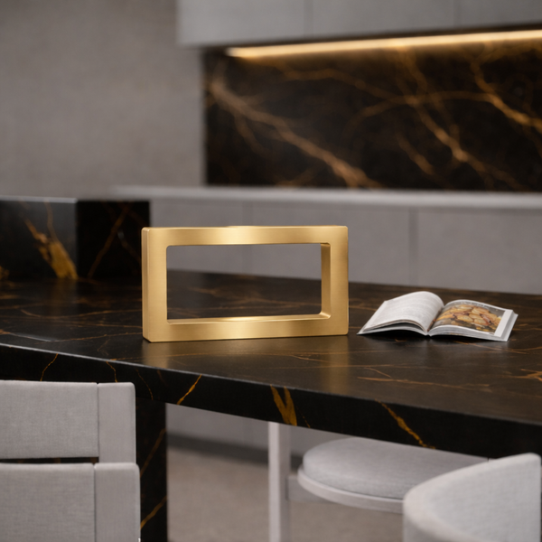 Gold Finish Handcrafted Oak Rotatable Rectangular Wooden LED Lamp