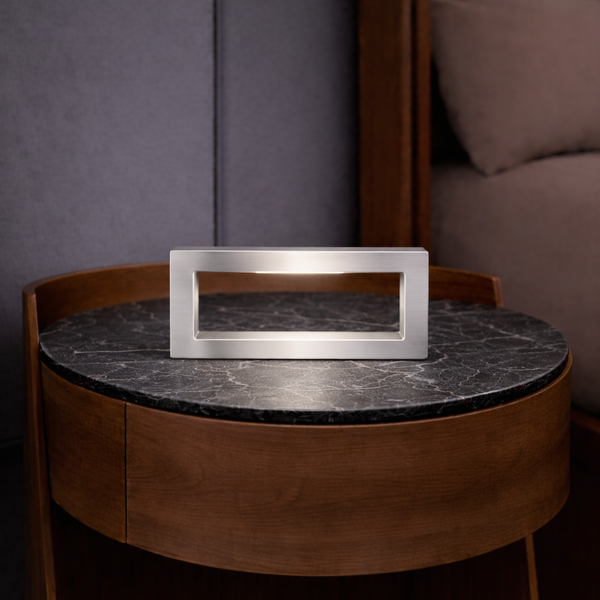 Silver Finish Handcrafted Oak Rotatable Rectangular Wooden Lamp