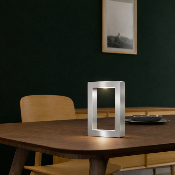 Silver Finish Handcrafted Oak Rotatable Rectangular Wooden Lamp