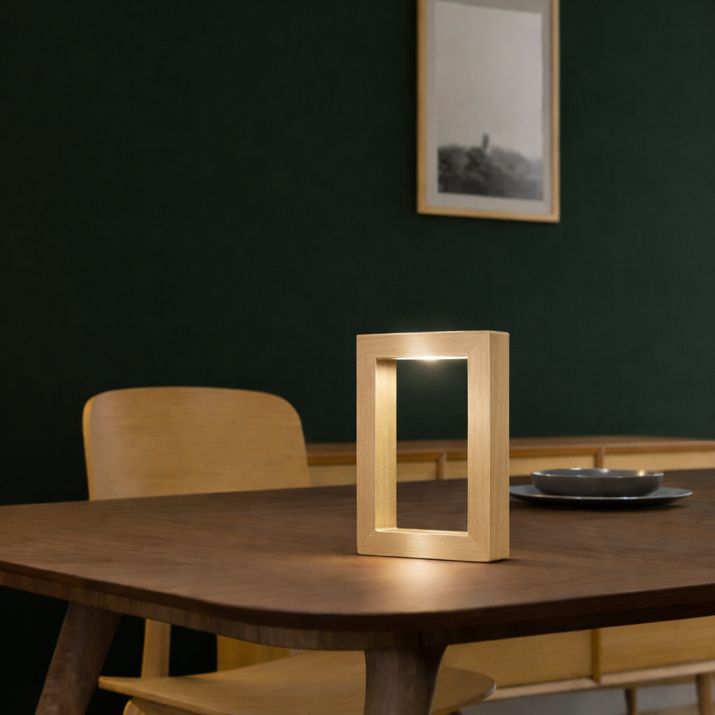 Handcrafted Oak Rotatable Rectangular Wooden LED Lamp