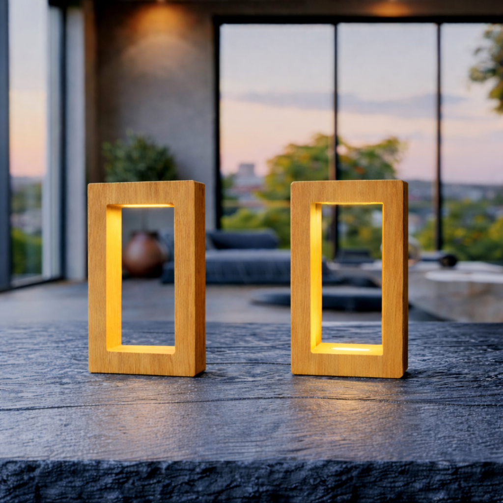 Handcrafted Oak Rotatable Rectangular Wooden LED Lamp