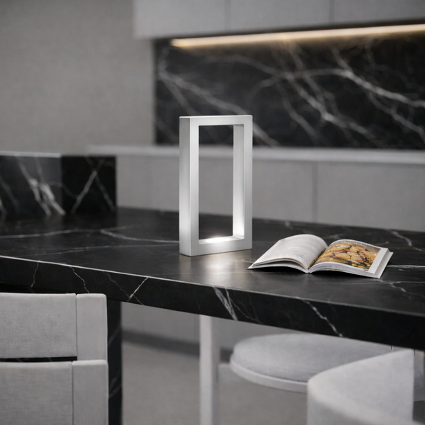 Silver Finish Handcrafted Oak Rotatable Rectangular Wooden Lamp