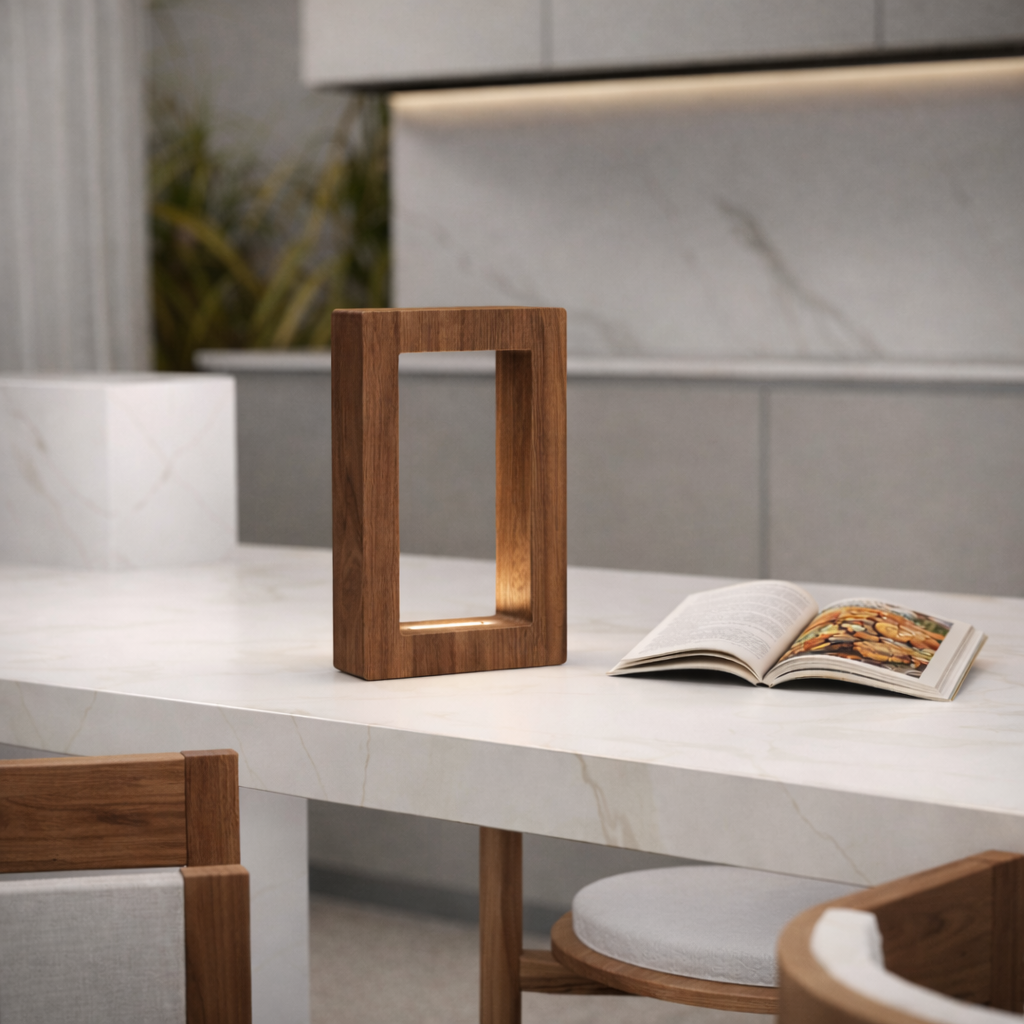 Handcrafted Walnut Rotatable Rectangular Wooden LED Lamp