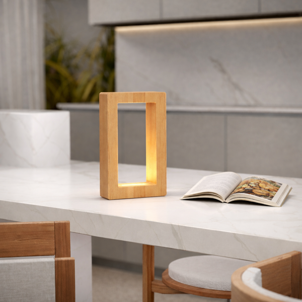 Handcrafted Oak Rotatable Rectangular Wooden LED Lamp