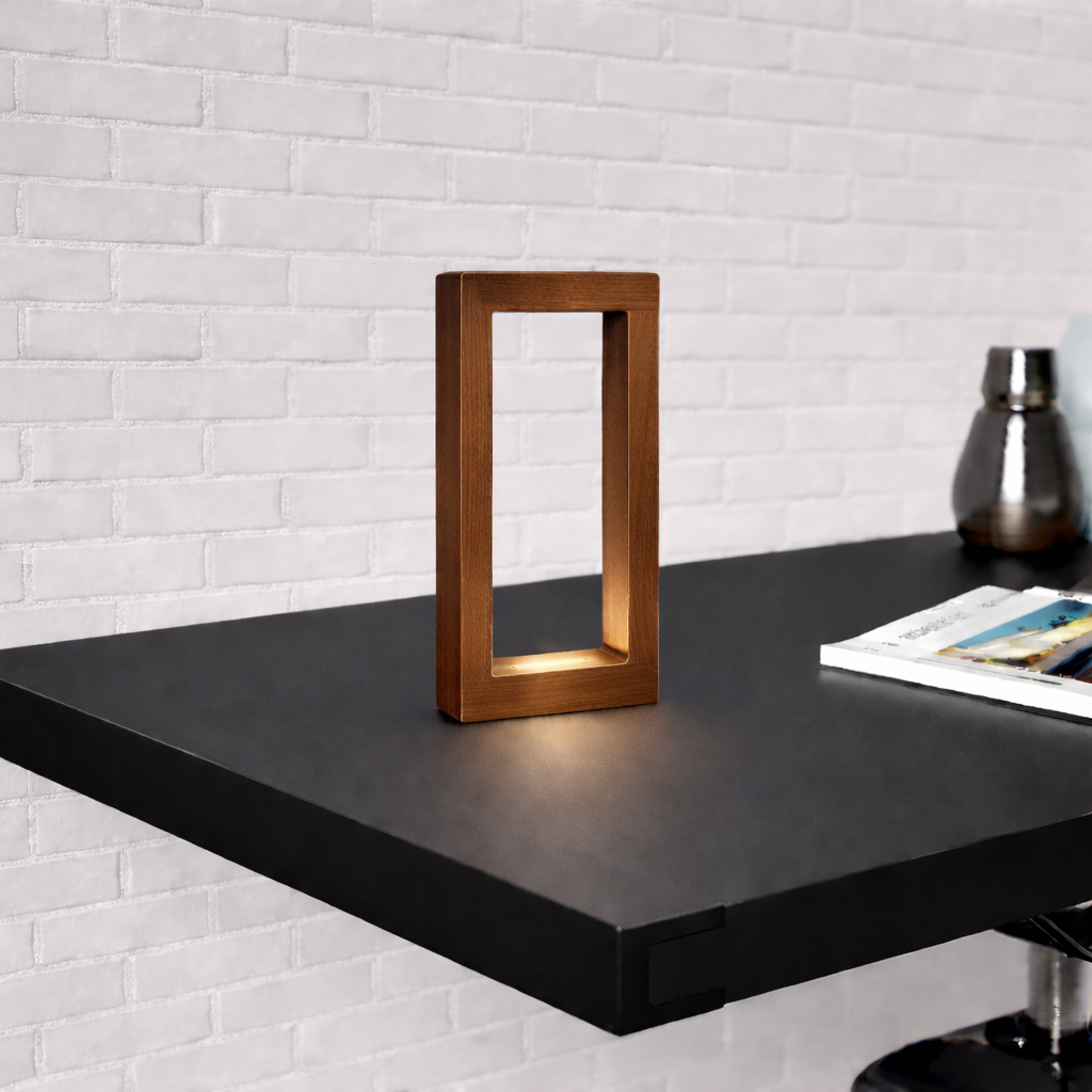 Handcrafted Walnut Rotatable Rectangular Wooden LED Lamp