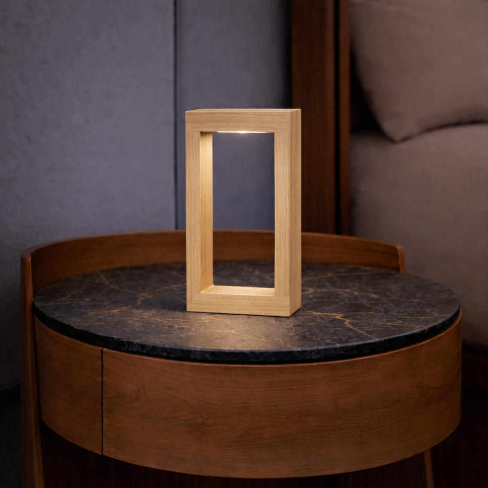 Handcrafted Oak Rotatable Rectangular Wooden LED Lamp