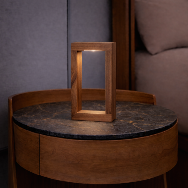 Handcrafted Walnut Rotatable Rectangular Wooden LED Lamp