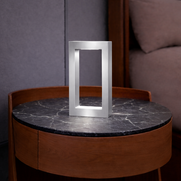 Silver Finish Handcrafted Oak Rotatable Rectangular Wooden Lamp