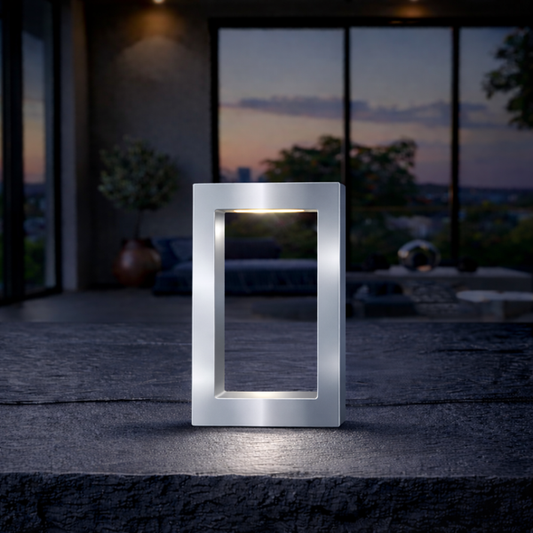 Silver Finish Handcrafted Oak Rotatable Rectangular Wooden Lamp