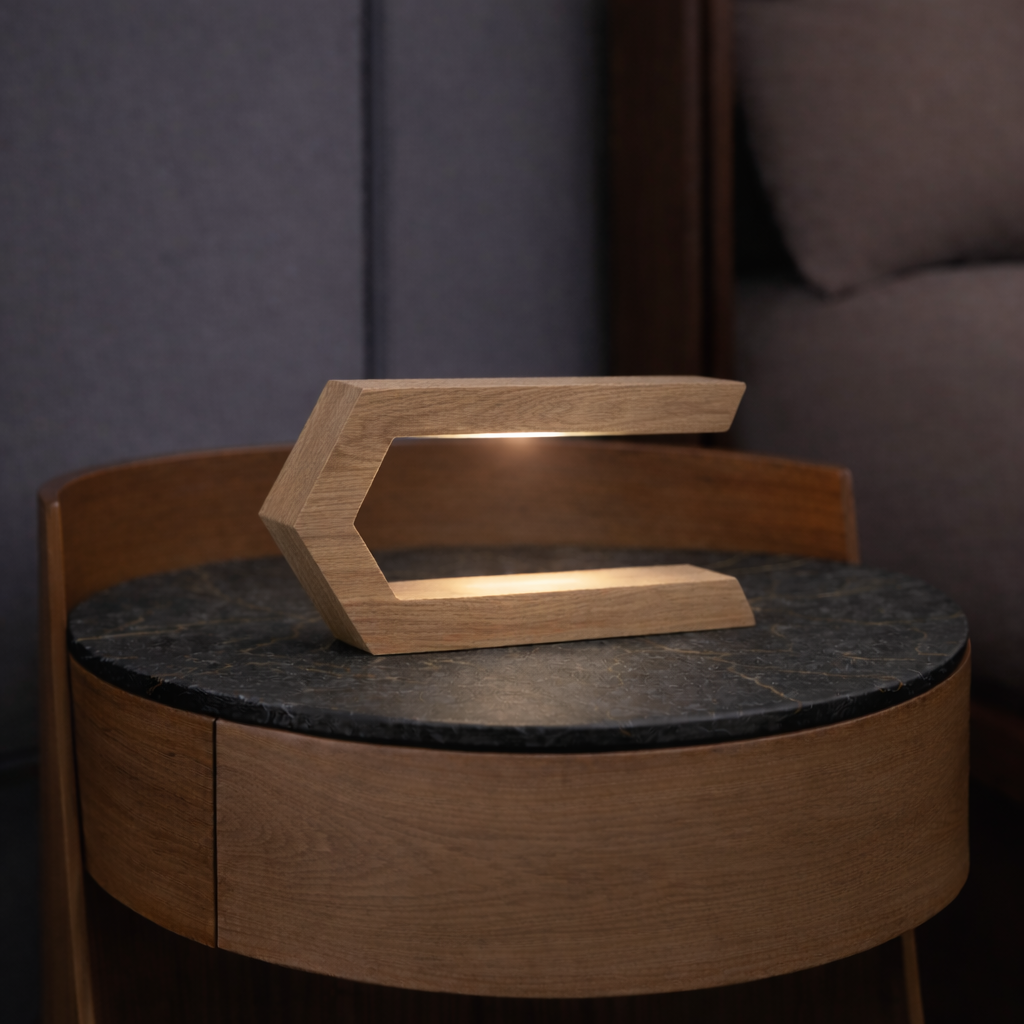 Handcrafted Oak Rotatable C-Shaped Wooden LED Lamp