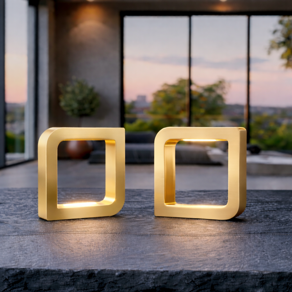 Gold Finish Handcrafted Oak Rotatable Square Wooden LED Lamp