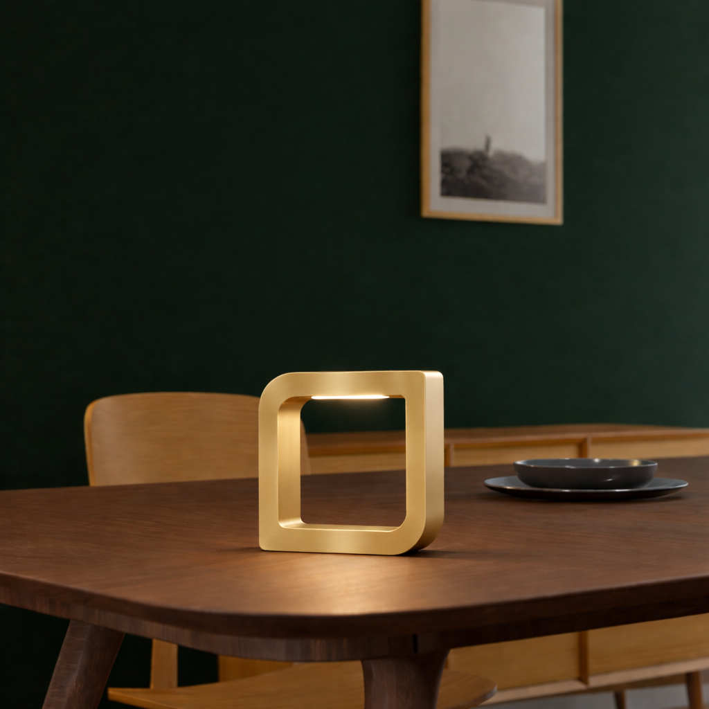 Gold Finish Handcrafted Oak Rotatable Square Wooden LED Lamp