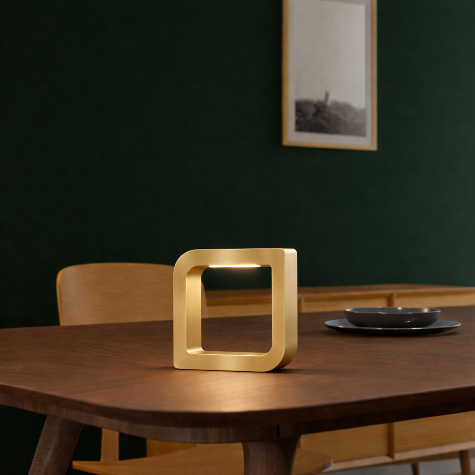 Gold Finish Handcrafted Oak Rotatable Square Wooden LED Lamp