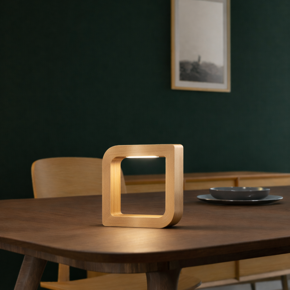 Handcrafted Oak Rotatable Square Wooden LED Lamp