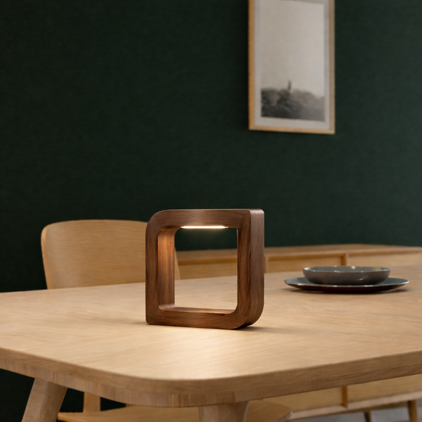 Handcrafted Walnut Rotatable Square Wooden LED Lamp