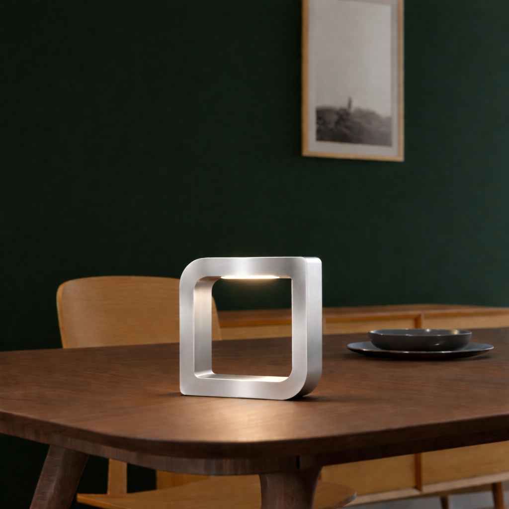 Silver Finish Handcrafted Oak Rotatable Square Wooden LED Lamp