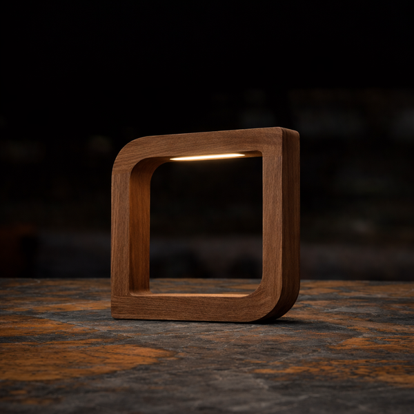 Handcrafted Walnut Rotatable Square Wooden LED Lamp