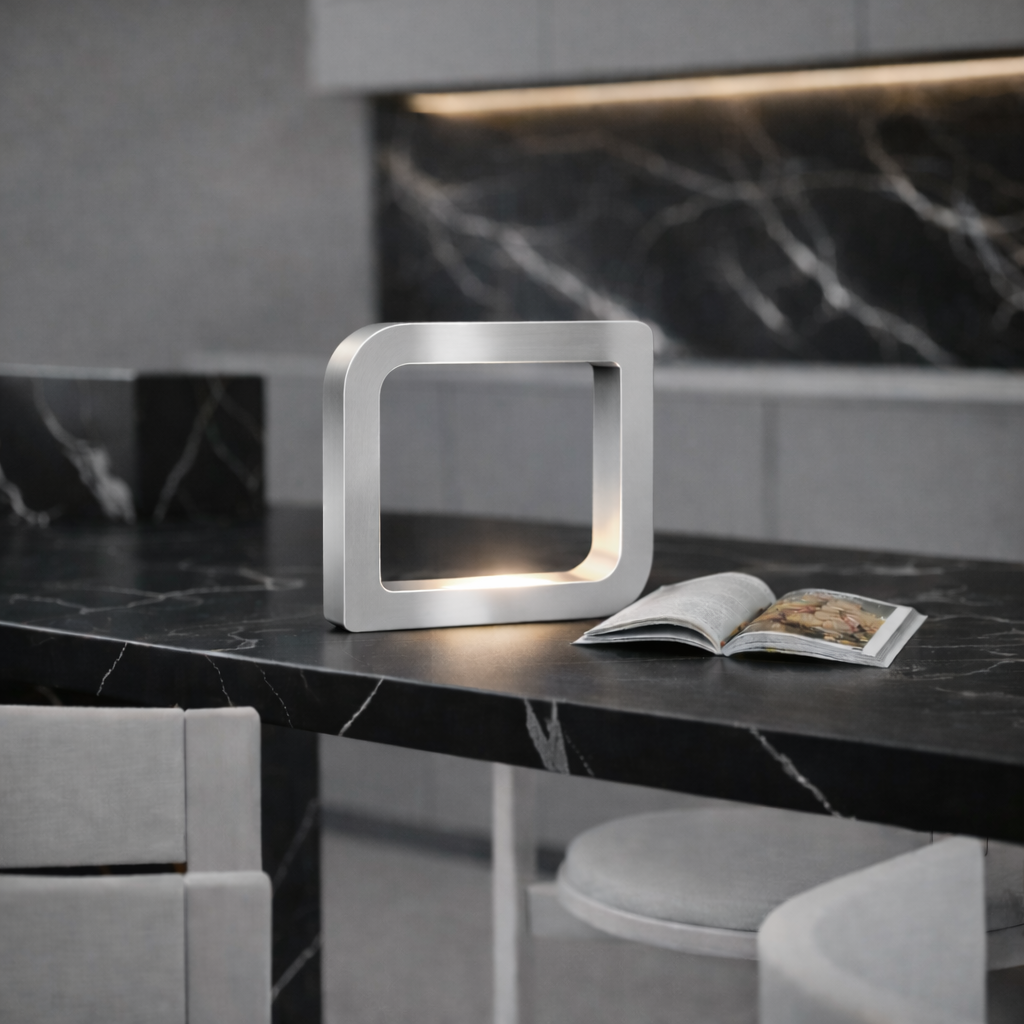 Silver Finish Handcrafted Oak Rotatable Square Wooden LED Lamp