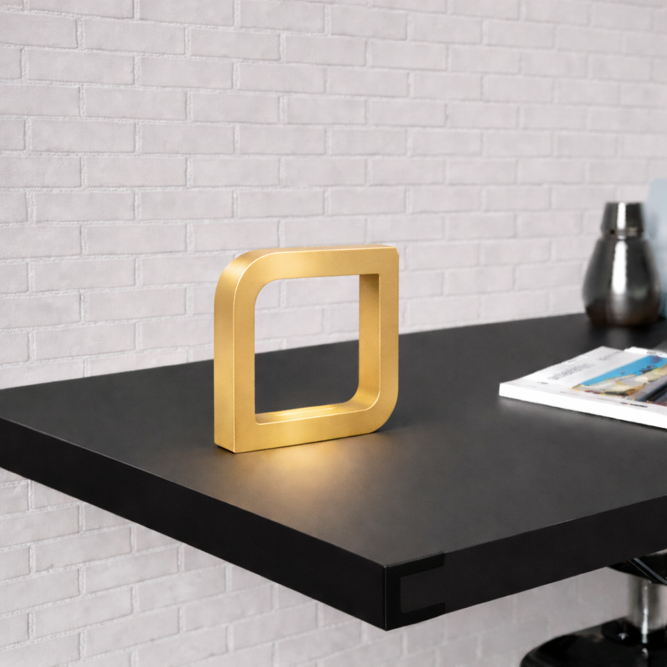 Gold Finish Handcrafted Oak Rotatable Square Wooden LED Lamp