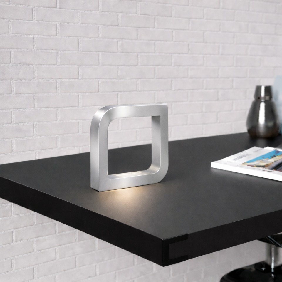 Silver Finish Handcrafted Oak Rotatable Square Wooden LED Lamp