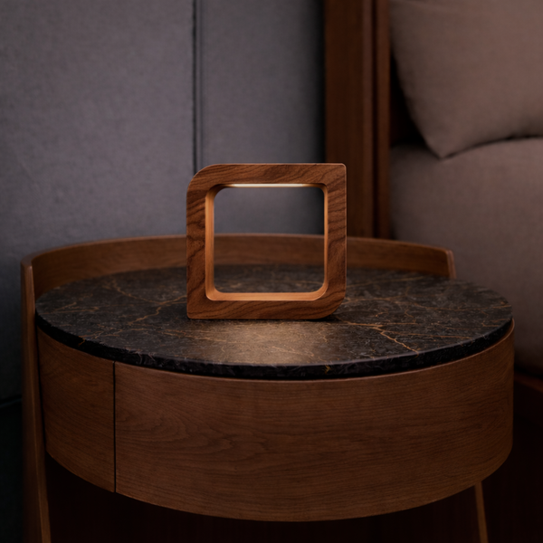 Handcrafted Walnut Rotatable Square Wooden LED Lamp