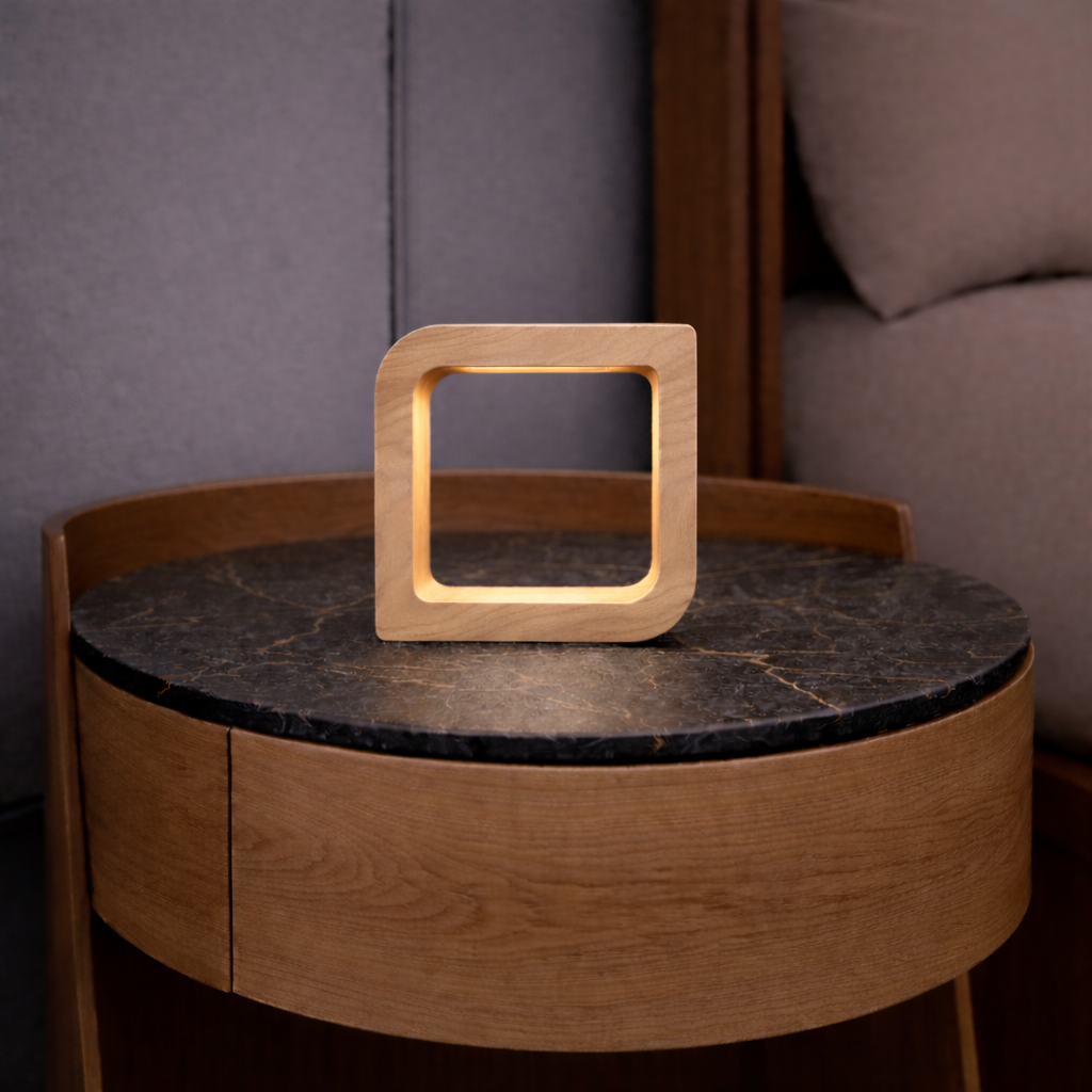 Handcrafted Oak Rotatable Square Wooden LED Lamp